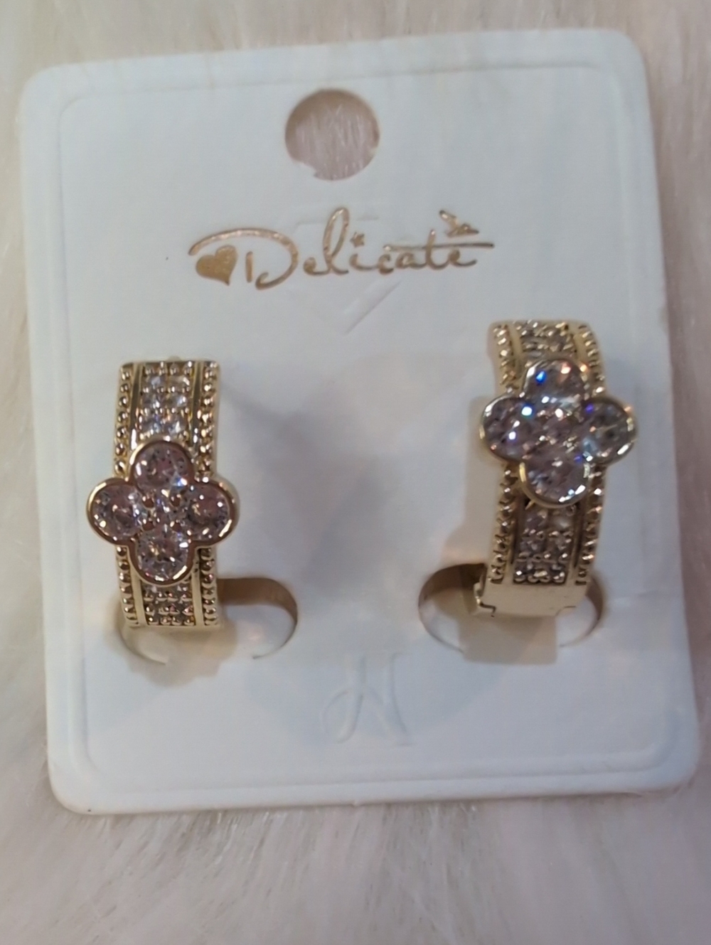 Delicates Gold Tone Floral Crystal Hoop Earrings With Crystal Bling